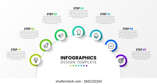 Infographic design template. Creative concept with 7 steps. Can be used for workflow layout, diagram, banner, webdesign. Vector illustration