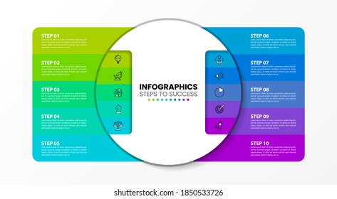 Infographic design template. Creative concept with 10 steps. Can be used for workflow layout, diagram, banner, webdesign. Vector illustration