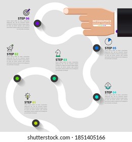 Infographic design template. Creative concept with 6 steps. Can be used for workflow layout, diagram, banner, webdesign. Vector illustration