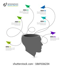 Infographic design template. Creative concept with 6 steps. Can be used for workflow layout, diagram, banner, webdesign. Vector illustration