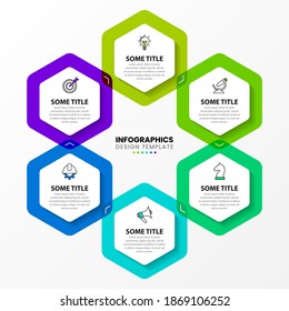 Infografische Design-Vorlage. Kreatives Konzept mit 6 Schritten. Kann für Workflow-Layout, Diagramm, Banner, Webdesign verwendet werden. Vektorgrafik