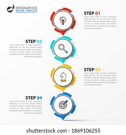 Plantilla de diseño infográfico. Concepto creativo con 4 pasos. Se puede utilizar para diseño de flujo de trabajo, diagrama, banner, diseño web. Ilustración del vector