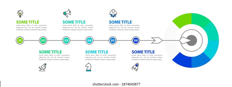 Infographic design template. Creative concept with 6 steps. Can be used for workflow layout, diagram, banner, webdesign. Vector illustration