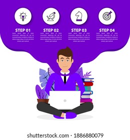Plantilla de diseño infográfico. Concepto creativo con 4 pasos. Se puede utilizar para diseño de flujo de trabajo, diagrama, banner, diseño web. Ilustración del vector