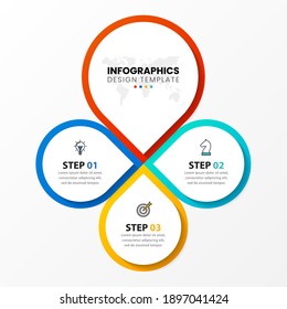 Plantilla de diseño infográfico. Concepto creativo con 3 pasos. Se puede utilizar para diseño de flujo de trabajo, diagrama, banner, diseño web. Ilustración del vector