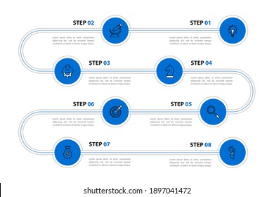 Infographic design template. Creative concept with 8 steps. Can be used for workflow layout, diagram, banner, webdesign. Vector illustration