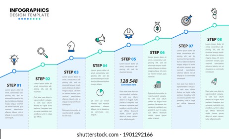 Infographic design template. Creative concept with 8 steps. Can be used for workflow layout, diagram, banner, webdesign. Vector illustration