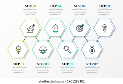 Infographic design template. Creative concept with 8 steps. Can be used for workflow layout, diagram, banner, webdesign. Vector illustration