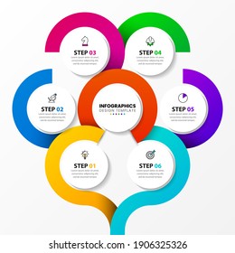 Infographic design template. Creative concept with 6 steps. Can be used for workflow layout, diagram, banner, webdesign. Vector illustration