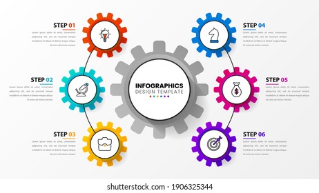 Infographic design template. Creative concept with 6 steps. Can be used for workflow layout, diagram, banner, webdesign. Vector illustration