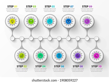 Infographic design template. Creative concept with 10 steps. Can be used for workflow layout, diagram, banner, webdesign. Vector illustration