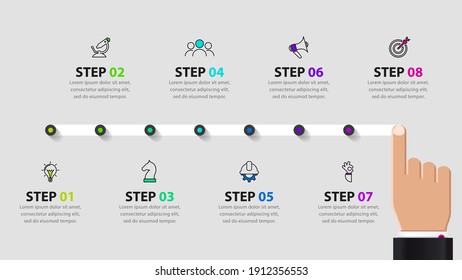 Infografische Design-Vorlage. Kreatives Konzept mit 8 Schritten. Kann für Workflow-Layout, Diagramm, Banner, Webdesign verwendet werden. Vektorgrafik