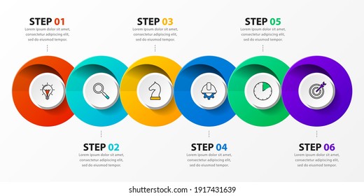 Infographic design template. Creative concept with 6 steps. Can be used for workflow layout, diagram, banner, webdesign. Vector illustration