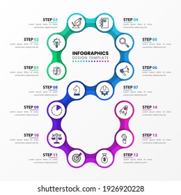 Infographic design template. Creative concept with 14 steps. Can be used for workflow layout, diagram, banner, webdesign. Vector illustration.