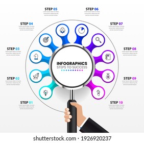 Infographic design template. Creative concept with 10 steps. Can be used for workflow layout, diagram, banner, webdesign. Vector illustration