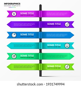 Infographic design template. Creative concept with 6 steps. Can be used for workflow layout, diagram, banner, webdesign. Vector illustration
