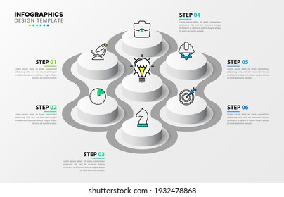 Infografische Design-Vorlage. Kreatives Konzept mit 6 Schritten. Kann für Workflow-Layout, Diagramm, Banner, Webdesign verwendet werden. Vektorgrafik