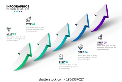 Plantilla de diseño infográfico. Concepto creativo con 5 pasos. Se puede utilizar para diseño de flujo de trabajo, diagrama, banner, diseño web. Ilustración del vector