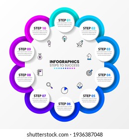 Infographic design template. Creative concept with 10 steps. Can be used for workflow layout, diagram, banner, webdesign. Vector illustration.