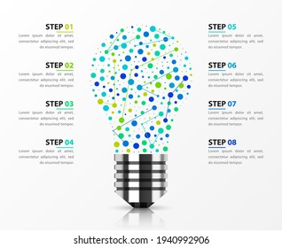 Plantilla de diseño infográfico. Concepto creativo con 8 pasos. Se puede utilizar para diseño de flujo de trabajo, diagrama, banner, diseño web. Ilustración del vector
