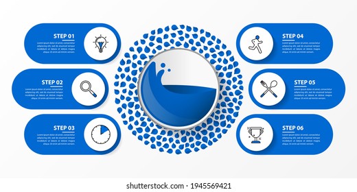 Infographic design template. Creative concept with 6 steps. Can be used for workflow layout, diagram, banner, webdesign. Vector illustration