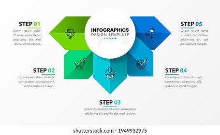 Plantilla de diseño infográfico. Concepto creativo con 5 pasos. Se puede utilizar para diseño de flujo de trabajo, diagrama, banner, diseño web. Ilustración del vector