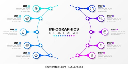 Infographic design template. Creative concept with 10 steps. Can be used for workflow layout, diagram, banner, webdesign. Vector illustration