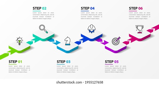 Infographic design template. Creative concept with 6 steps. Can be used for workflow layout, diagram, banner, webdesign. Vector illustration