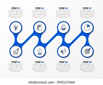 Infographic design template. Creative concept with 8 steps. Can be used for workflow layout, diagram, banner, webdesign. Vector illustration