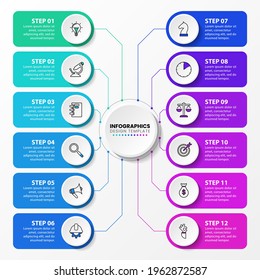 Infographic design template. Creative concept with 12 steps. Can be used for workflow layout, diagram, banner, webdesign. Vector illustration