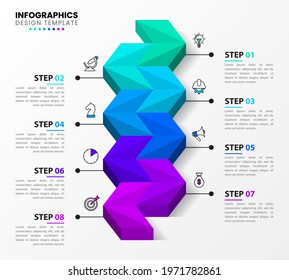 Infographic design template. Creative concept with 8 steps. Can be used for workflow layout, diagram, banner, webdesign. Vector illustration.