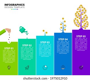 Infographic design template. Creative concept with 5 steps. Can be used for workflow layout, diagram, banner, webdesign. Vector illustration