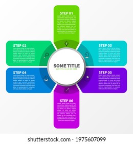 Infographic design template. Creative concept with 6 steps. Can be used for workflow layout, diagram, banner, webdesign. Vector illustration