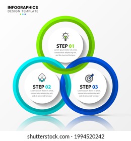Plantilla de diseño infográfico. Concepto creativo con 3 pasos. Se puede utilizar para diseño de flujo de trabajo, diagrama, banner, diseño web. Ilustración del vector