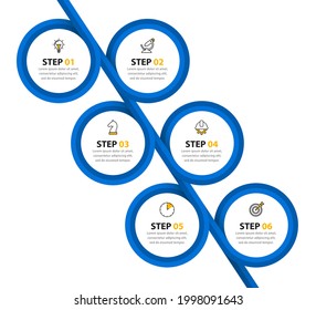 Infographic design template. Creative concept with 6 steps. Can be used for workflow layout, diagram, banner, webdesign. Vector illustration