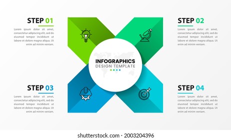 Plantilla de diseño infográfico. Concepto creativo con 4 pasos. Se puede utilizar para diseño de flujo de trabajo, diagrama, banner, diseño web. Ilustración del vector