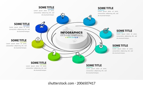 Infographic design template. Creative concept with 8 steps. Can be used for workflow layout, diagram, banner, webdesign. Vector illustration