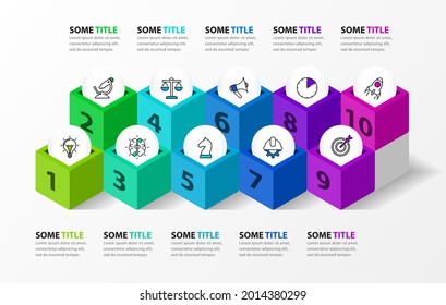 Infographic design template. Creative concept with 10 steps. Can be used for workflow layout, diagram, banner, webdesign. Vector illustration