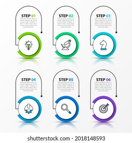 Infographic design template. Creative concept with 6 steps. Can be used for workflow layout, diagram, banner, webdesign. Vector illustration