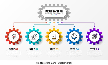 Plantilla de diseño infográfico. Concepto creativo con 5 pasos. Se puede utilizar para diseño de flujo de trabajo, diagrama, banner, diseño web. Ilustración del vector