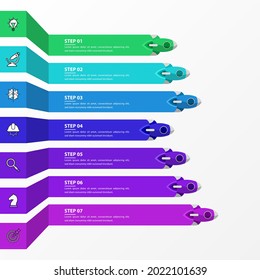 Infographic design template. Creative concept with 7 steps. Can be used for workflow layout, diagram, banner, webdesign. Vector illustration