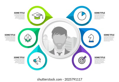 Infographic design template. Creative concept with 6 steps. Can be used for workflow layout, diagram, banner, webdesign. Vector illustration