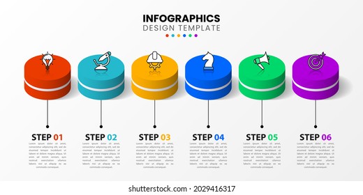 Infographic design template. Creative concept with 6 steps. Can be used for workflow layout, diagram, banner, webdesign. Vector illustration