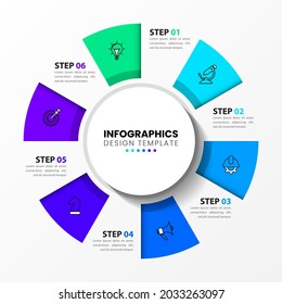 Infographic design template. Creative concept with 6 steps. Can be used for workflow layout, diagram, banner, webdesign. Vector illustration