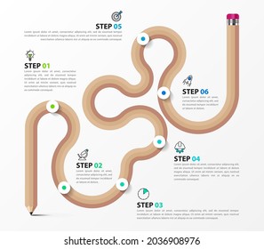 Infographic design template. Creative concept with 6 steps. Can be used for workflow layout, diagram, banner, webdesign. Vector illustration