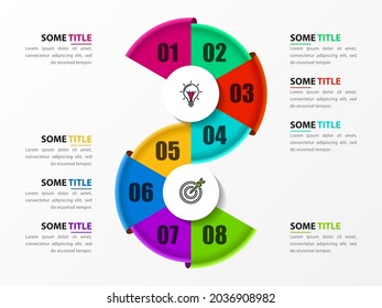Infographic design template. Creative concept with 8 steps. Can be used for workflow layout, diagram, banner, webdesign. Vector illustration