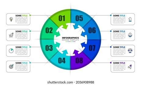 Infographic design template. Creative concept with 8 steps. Can be used for workflow layout, diagram, banner, webdesign. Vector illustration