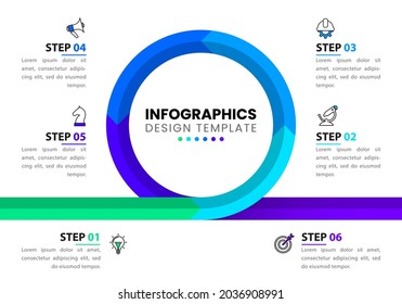 Infographic design template. Creative concept with 6 steps. Can be used for workflow layout, diagram, banner, webdesign. Vector illustration