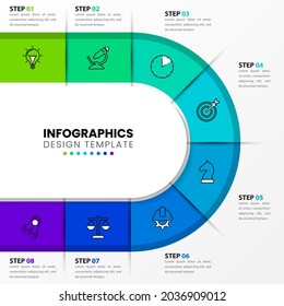 Infographic design template. Creative concept with 8 steps. Can be used for workflow layout, diagram, banner, webdesign. Vector illustration