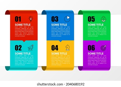 Infographic design template. Creative concept with 6 steps. Can be used for workflow layout, diagram, banner, webdesign. Vector illustration
